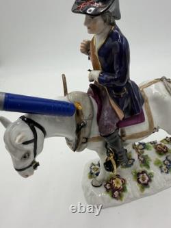Antique Volkstedter Porcelain 1920 Plowman On Horseback Figurine FLAWED