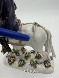 Antique Volkstedter Porcelain 1920 Plowman On Horseback Figurine FLAWED