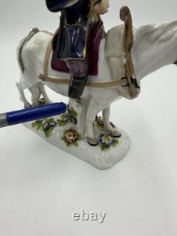 Antique Volkstedter Porcelain 1920 Plowman On Horseback Figurine FLAWED