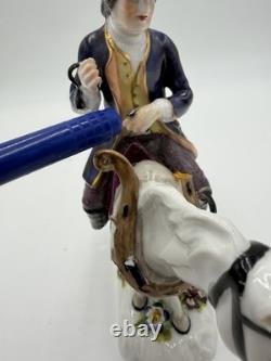 Antique Volkstedter Porcelain 1920 Plowman On Horseback Figurine FLAWED