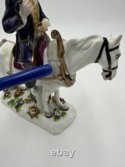 Antique Volkstedter Porcelain 1920 Plowman On Horseback Figurine FLAWED