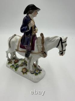 Antique Volkstedter Porcelain 1920 Plowman On Horseback Figurine FLAWED