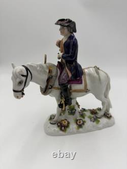 Antique Volkstedter Porcelain 1920 Plowman On Horseback Figurine FLAWED