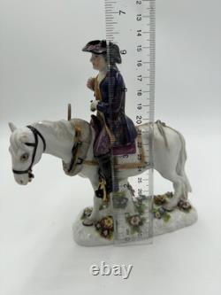 Antique Volkstedter Porcelain 1920 Plowman On Horseback Figurine FLAWED