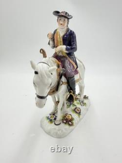 Antique Volkstedter Porcelain 1920 Plowman On Horseback Figurine FLAWED