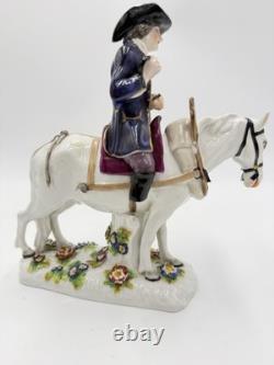 Antique Volkstedter Porcelain 1920 Plowman On Horseback Figurine FLAWED