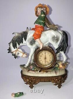 Antique Vtg Sitzendorf Figurine Porcelain Clock Boy on Horse See Pics Make Offer