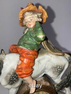 Antique Vtg Sitzendorf Figurine Porcelain Clock Boy on Horse See Pics Make Offer