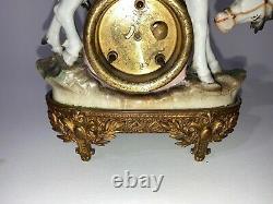 Antique Vtg Sitzendorf Figurine Porcelain Clock Boy on Horse See Pics Make Offer