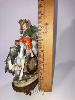 Antique Vtg Sitzendorf Figurine Porcelain Clock Boy on Horse See Pics Make Offer