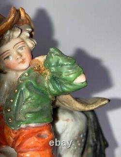 Antique Vtg Sitzendorf Figurine Porcelain Clock Boy on Horse See Pics Make Offer