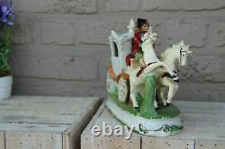 Antique german porcelain coach horses carriage statue marked