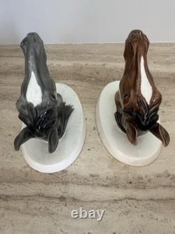 Antique katzhutte/ Rosenthal Porcelain Equestrian Horse Head Wall Pockets Pair