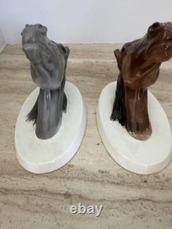 Antique katzhutte/ Rosenthal Porcelain Equestrian Horse Head Wall Pockets Pair