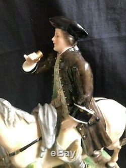 Antique porcelain large dresden porcelain group with horse riders. Marked
