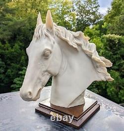 Auro Belcari 1989 Fine Porcelain White Stallion Horse Head Sculpture Italy