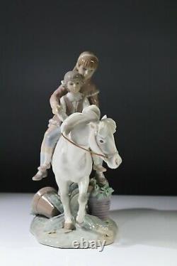 Beautiful Rare Lladro Porcelain Pony Ride Boy & Girl Riding Horse #1251 AB4