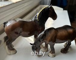 Beswick Porcelain Shire Horses (Lot 2) 1950's Vintage Yellow Mane + Grazing