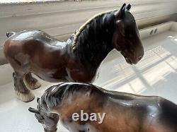 Beswick Porcelain Shire Horses (Lot 2) 1950's Vintage Yellow Mane + Grazing