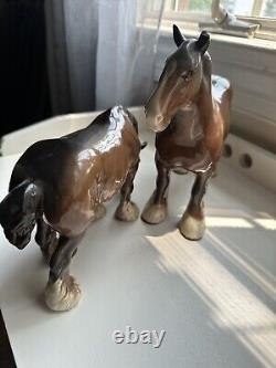 Beswick Porcelain Shire Horses (Lot 2) 1950's Vintage Yellow Mane + Grazing