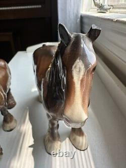 Beswick Porcelain Shire Horses (Lot 2) 1950's Vintage Yellow Mane + Grazing