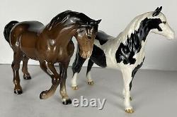 Beswick Two Glossy Horses Riebald Pinto Pony and Pony Stocky Jogging Mare