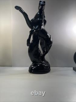 Black Stallion Horse Rearing Ceramic Figurine 17 Tall x 7 Wide Vintage 80's