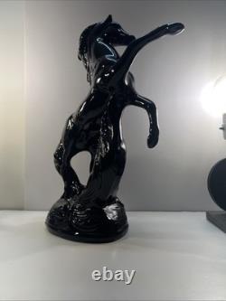 Black Stallion Horse Rearing Ceramic Figurine 17 Tall x 7 Wide Vintage 80's