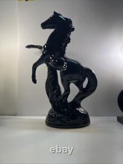 Black Stallion Horse Rearing Ceramic Figurine 17 Tall x 7 Wide Vintage 80's