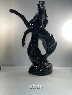 Black Stallion Horse Rearing Ceramic Figurine 17 Tall x 7 Wide Vintage 80's