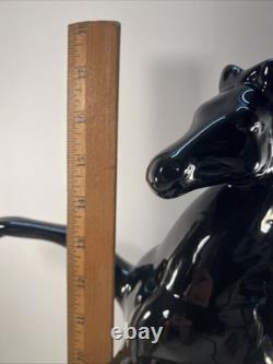 Black Stallion Horse Rearing Ceramic Figurine 17 Tall x 7 Wide Vintage 80's