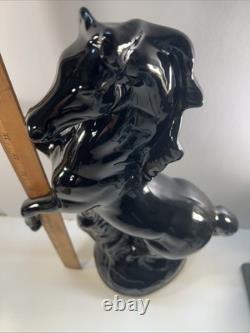 Black Stallion Horse Rearing Ceramic Figurine 17 Tall x 7 Wide Vintage 80's