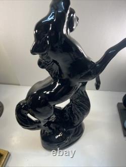 Black Stallion Horse Rearing Ceramic Figurine 17 Tall x 7 Wide Vintage 80's