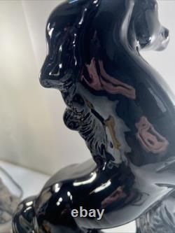 Black Stallion Horse Rearing Ceramic Figurine 17 Tall x 7 Wide Vintage 80's