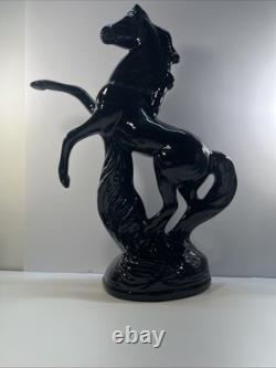Black Stallion Horse Rearing Ceramic Figurine 17 Tall x 7 Wide Vintage 80's