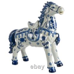 Blue and White Chinoiserie Style Porcelain Horse Statue