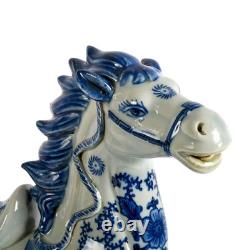 Blue and White Chinoiserie Style Porcelain Horse Statue