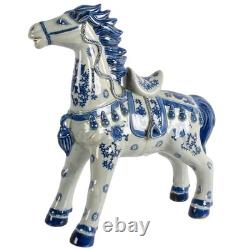 Blue and White Chinoiserie Style Porcelain Horse Statue