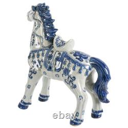 Blue and White Chinoiserie Style Porcelain Horse Statue