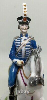 Blue hussar on horse Porcelain figurine Carl Thieme & Edme Samson marks AH835