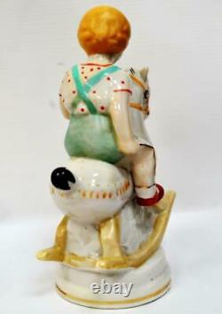 Boy Ride Rocking Horse Porcelain Figurine Vintg By Polonne USSR Height 16cm Gift