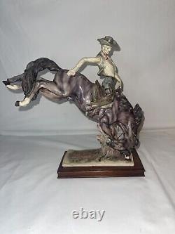 Bucking Bronco Cowboy Horse Porcelain Statue Vintage 1970's