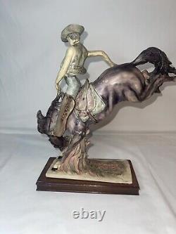Bucking Bronco Cowboy Horse Porcelain Statue Vintage 1970's