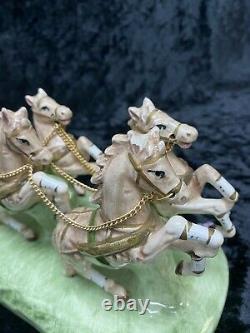 CAPODIMONTE ARMQANI FINE PORCELAIN HORSE DRAWN ROYAL CARRIAGE with N Crown Marking