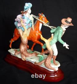 CAPODIMONTE Porcelain Figurine Man Pulling Lady on Horse Signed Fornili Italy