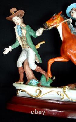 CAPODIMONTE Porcelain Figurine Man Pulling Lady on Horse Signed Fornili Italy