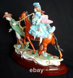 CAPODIMONTE Porcelain Figurine Man Pulling Lady on Horse Signed Fornili Italy
