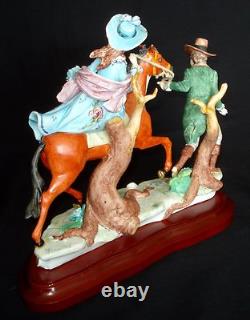 CAPODIMONTE Porcelain Figurine Man Pulling Lady on Horse Signed Fornili Italy