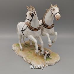 CARL THIEME DRESDEN PORCELAIN FIGURE HORSES with Dog STATUE ANTIQUE Broken Tail