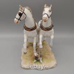 CARL THIEME DRESDEN PORCELAIN FIGURE HORSES with Dog STATUE ANTIQUE Broken Tail